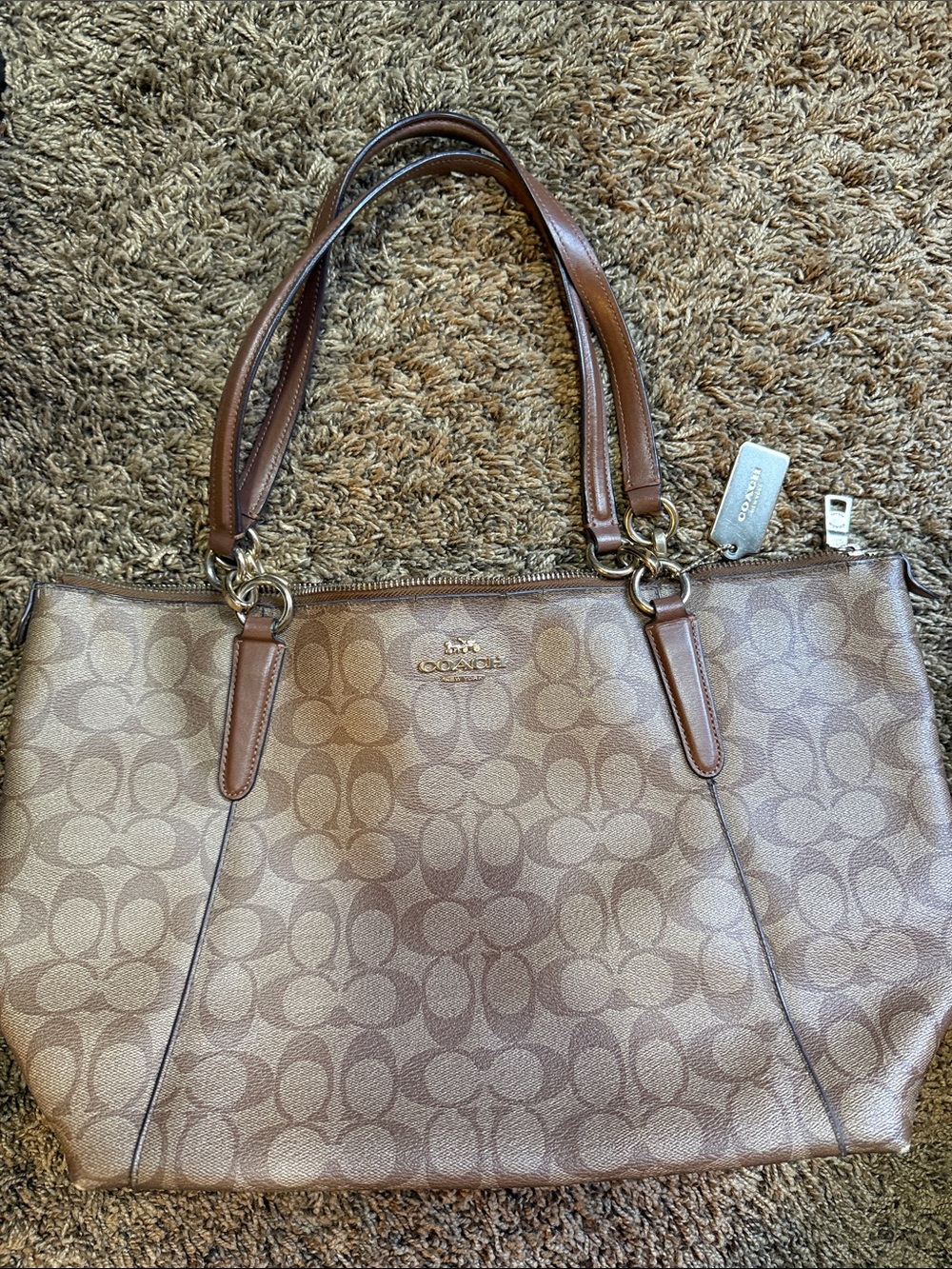 Coach Tan/Brown Signature Canvas Double-Handle Tote